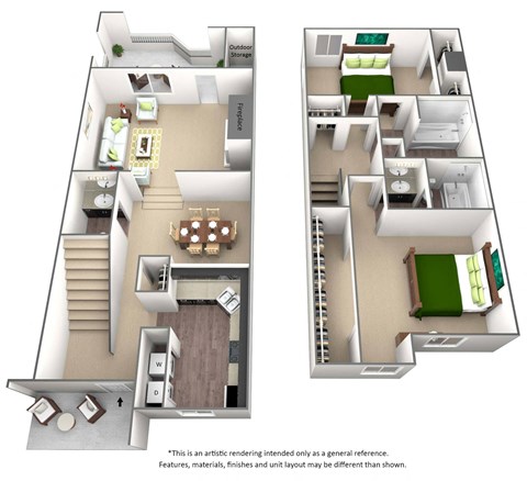 B2 2 bedroom 2.5 bath floor plan at The Willows on Rosemeade, TX 75287